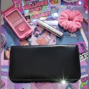 Black Faux Leather Zip Around Y2K Wallet